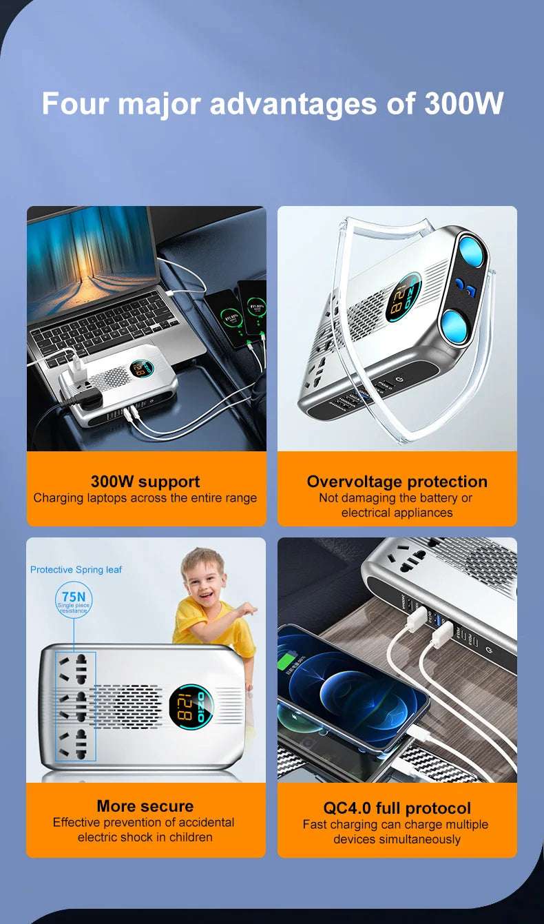 300W Car Power Inverter Adaptor Multifunctional 12/24V