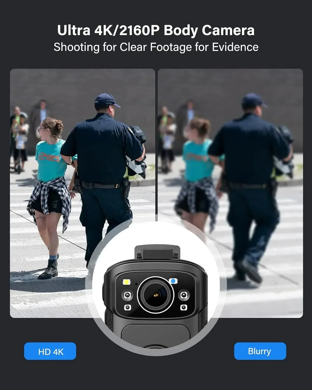 4K Body Camera IP68 GPS Bodycam 128GB & Charging Dock Security Cameras
