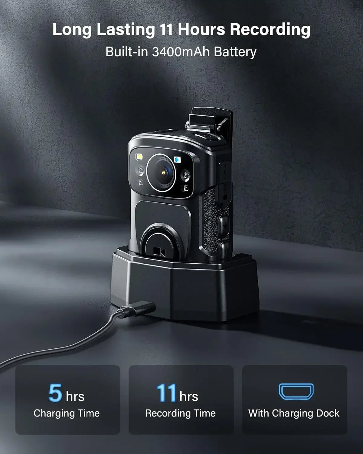 4K Body Camera IP68 GPS Bodycam 128GB & Charging Dock Security Cameras