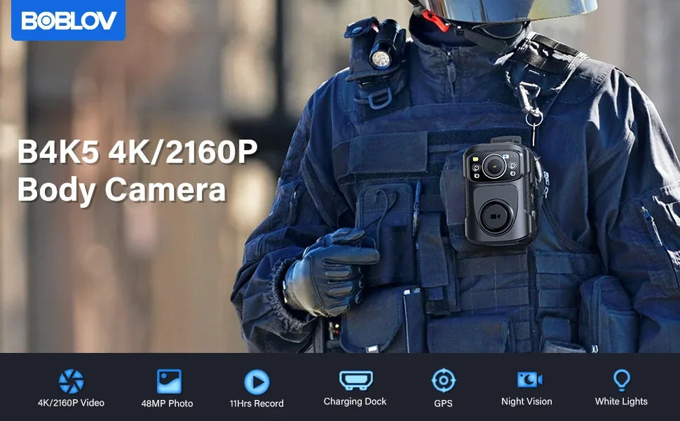 4K Body Camera IP68 GPS Bodycam 128GB & Charging Dock Security Cameras