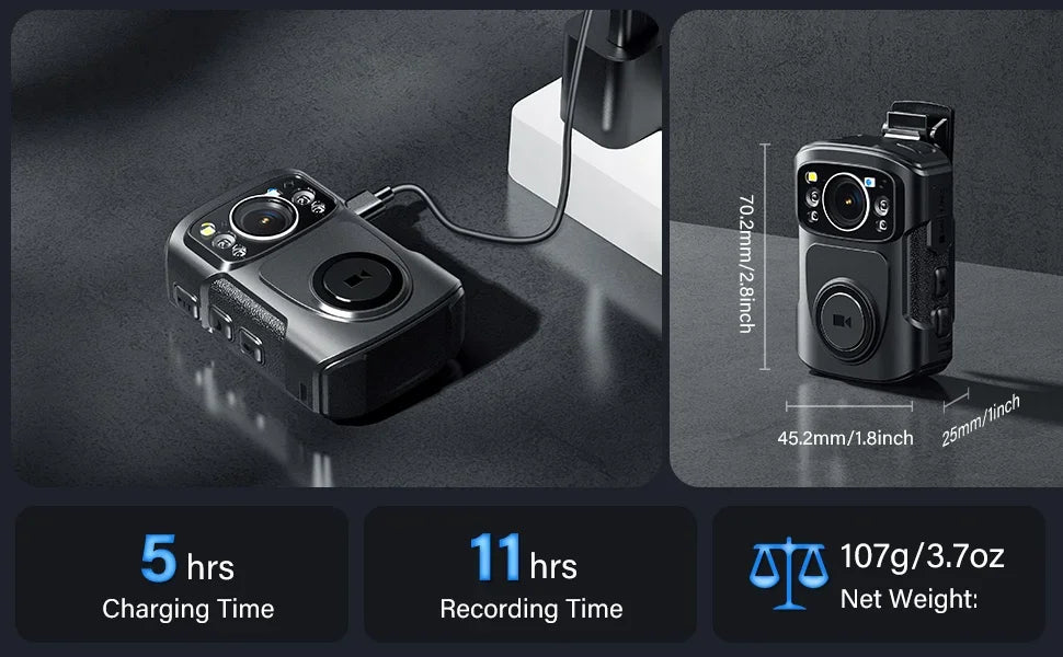 4K Body Camera IP68 GPS Bodycam 128GB & Charging Dock Security Cameras