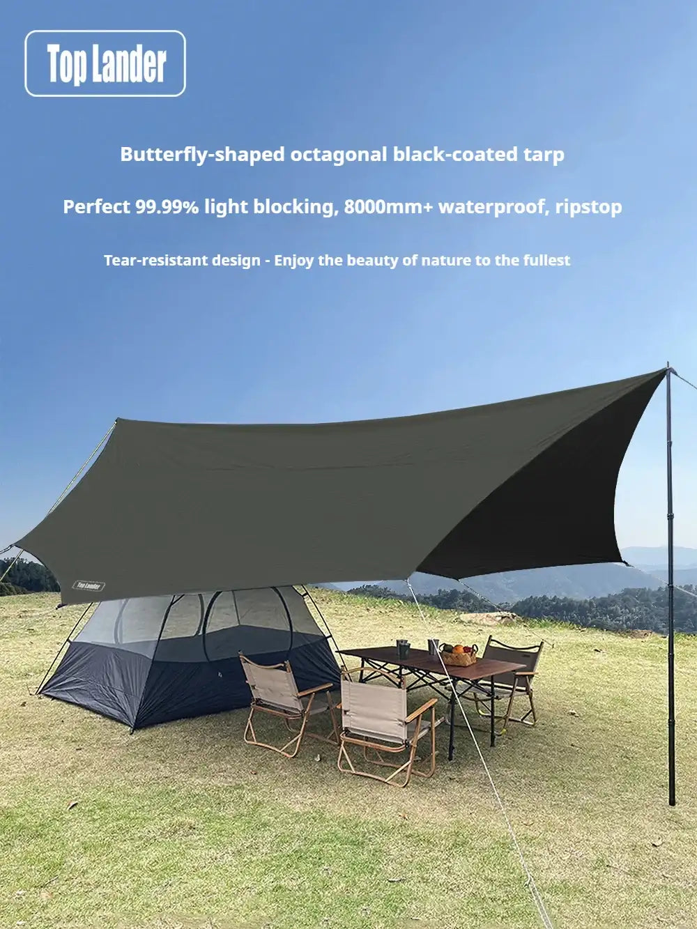 5.1 x 5.1m Tarp Waterproof Awning Shade Tent Shelter Sunshade Camping Equipment