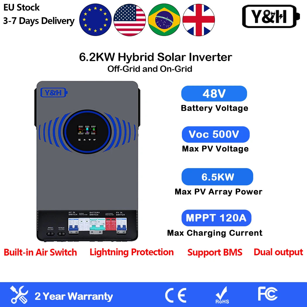 6.2kW Off-Grid Hybrid Solar Inverter MPPT & WiFi Wind & Solar Controllers