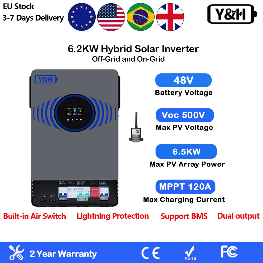 6.2kW Off-Grid Hybrid Solar Inverter MPPT & WiFi Wind & Solar Controllers