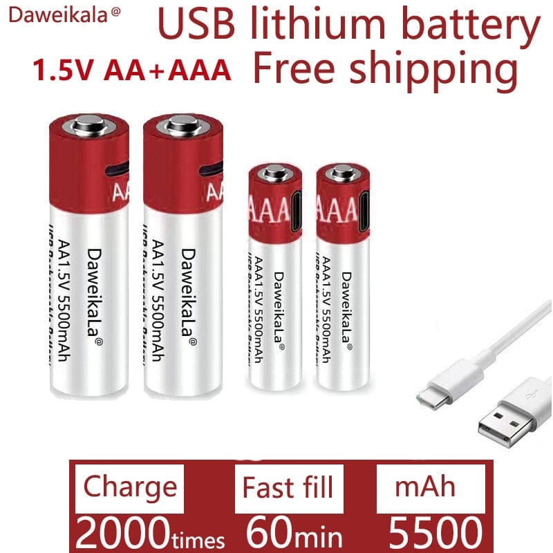 AA+AAA 5500mah Rechargeable Lithium Battery Rechargeable Batteries