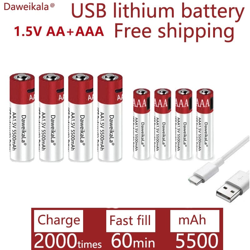 AA+AAA 5500mah Rechargeable Lithium Battery Rechargeable Batteries