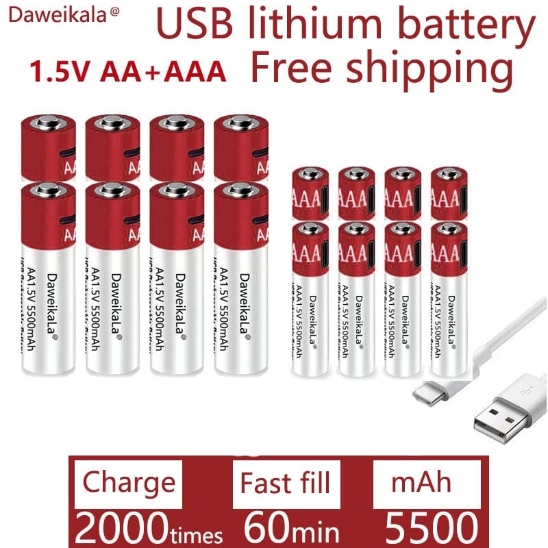 AA+AAA 5500mah Rechargeable Lithium Battery Rechargeable Batteries