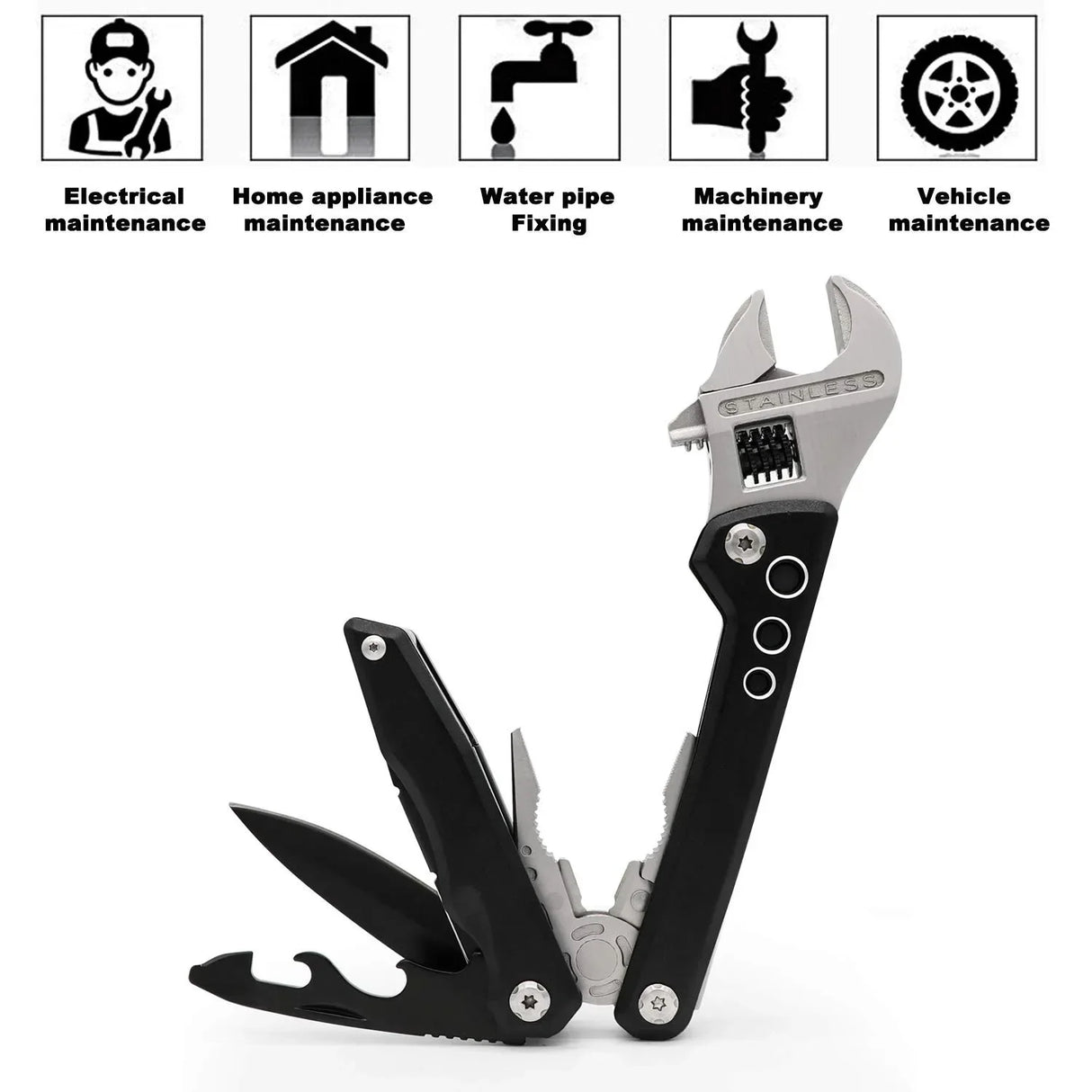 Adjustable Multi functional Wrench Folding Knife Pliers Screwdriver tools