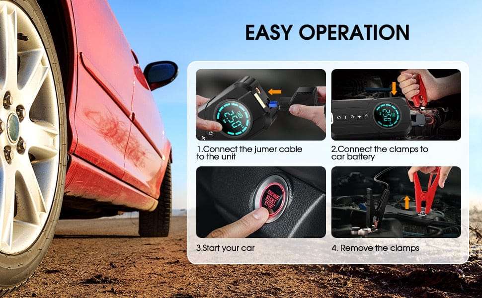 BUVAYE Car Jump Starter Air Pump Portable Air Compressor