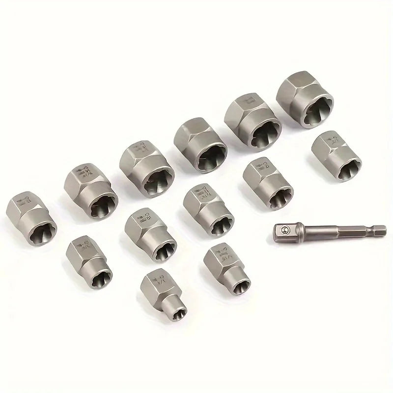 Damaged Nut Bolt Extractor Remover Set 14Pcs Impact Socket Set tools