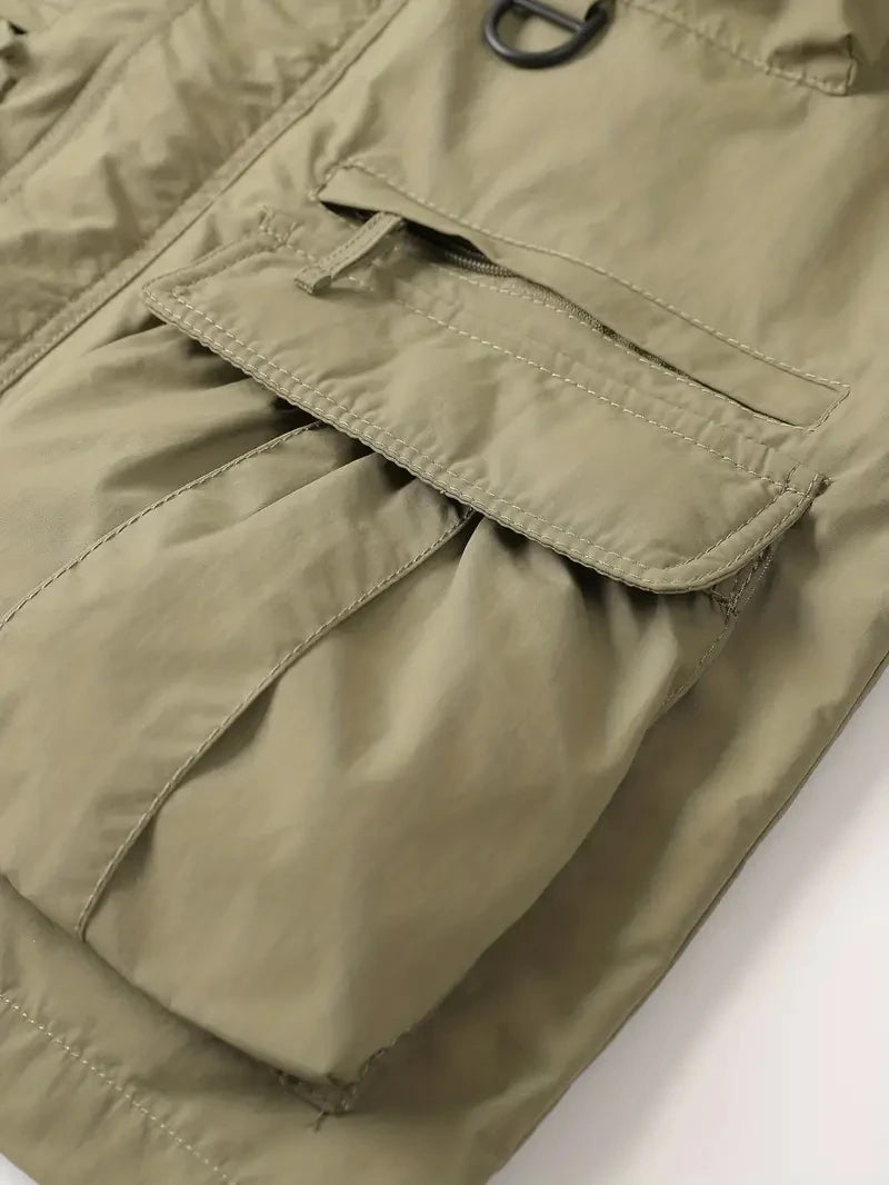 Detachable Sleeves & Hood Windproof Jacket Fleece Lined Workwear Outdoor Clothing