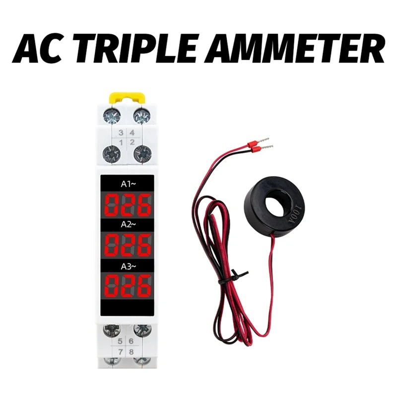 Din Rail Mount 3 Phase Ampere Meter Current Meter Indicator LED electrical supplys