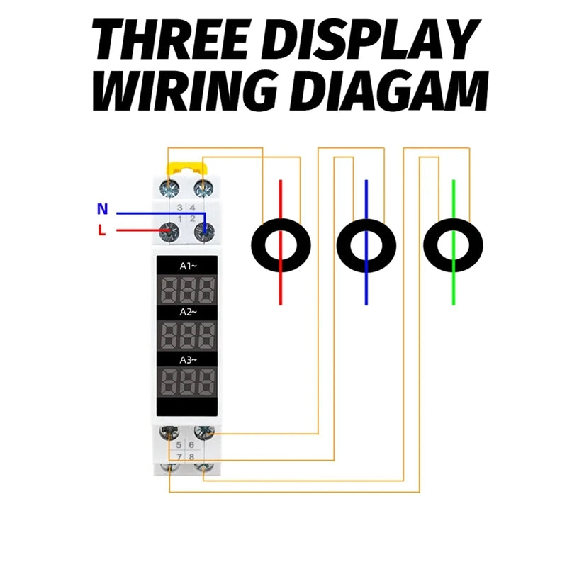 Din Rail Mount 3 Phase Ampere Meter Current Meter Indicator LED electrical supplys