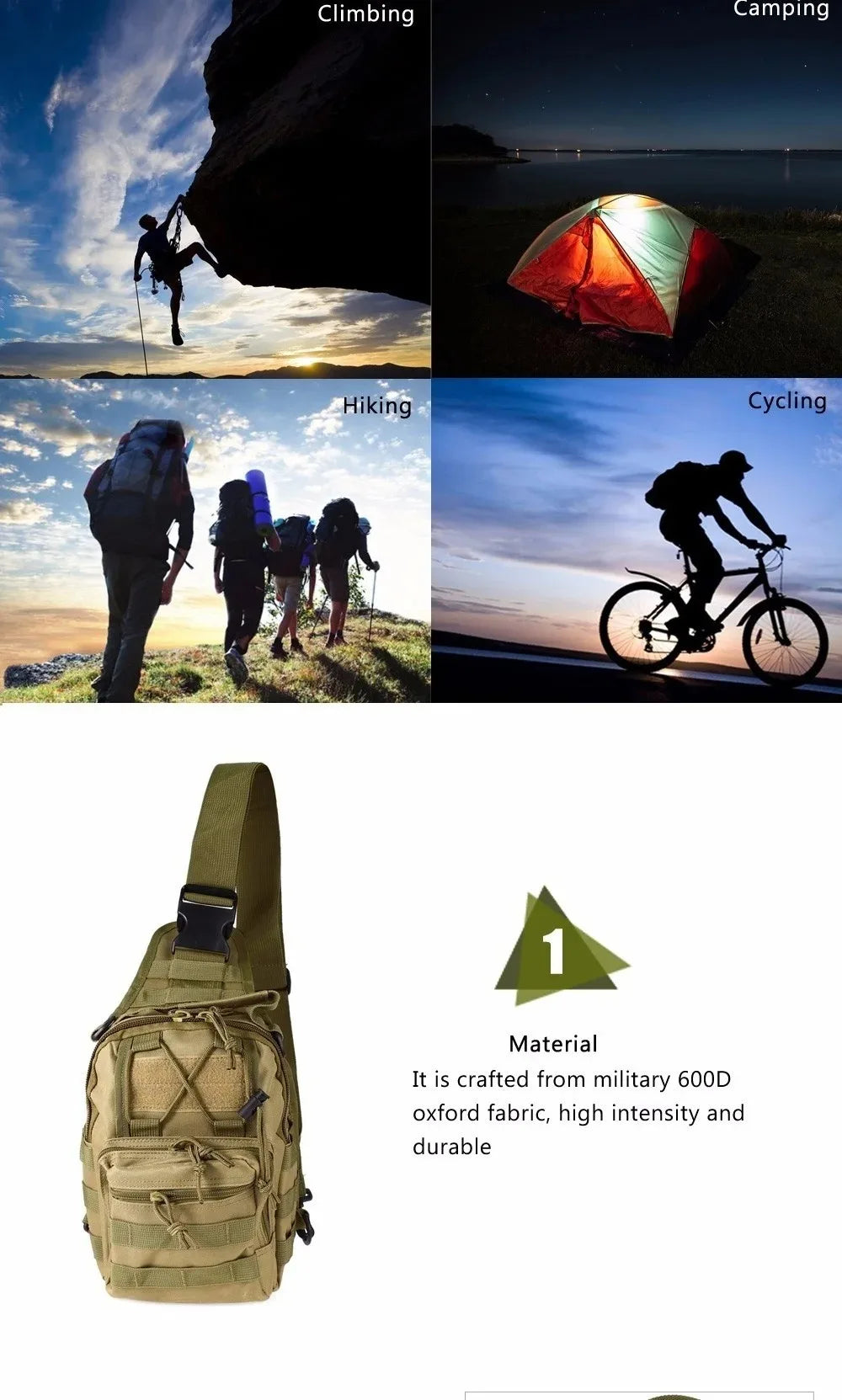 Expandable Molle Adventure Shoulder Sling Chest Pack Bag BackPacks