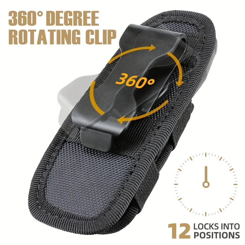 Flashlight Pouch 360 Degree Belt Clip Torch Holder Helmet & Pack Accessories