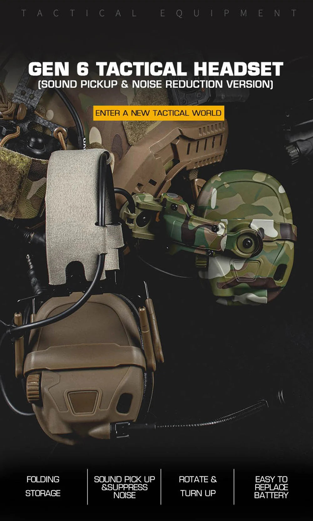 GEN 6 Noise Reduction Headset Helmet or Head Mounted 2 in 1 Survival