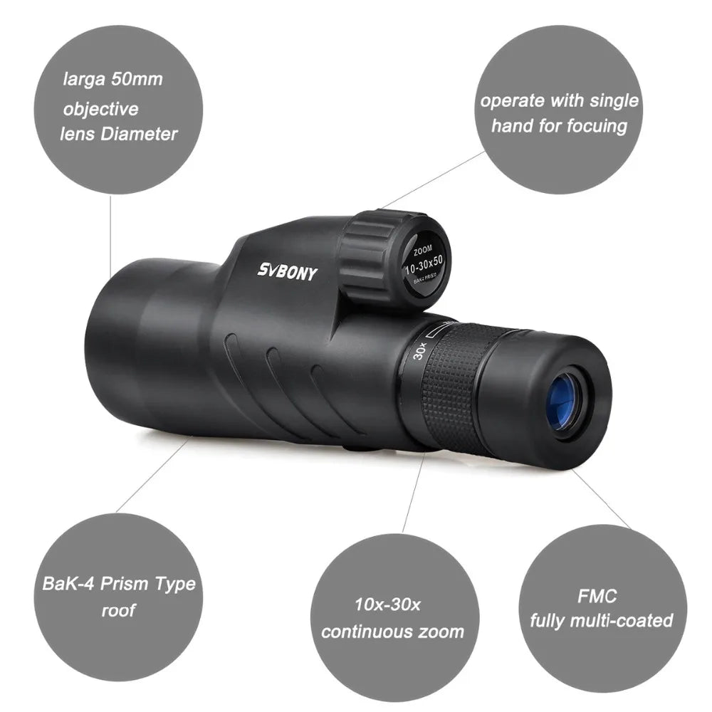 Glove Box Ready 10-30x50 Monocular IPX7 Optics