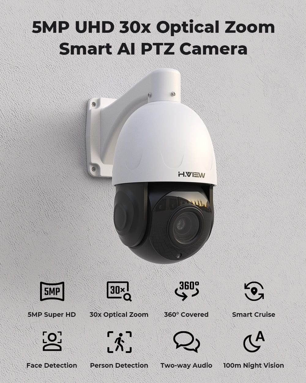 H.view 5MP 30X PoE PTZ Security Camera, Human Detection Security Cameras