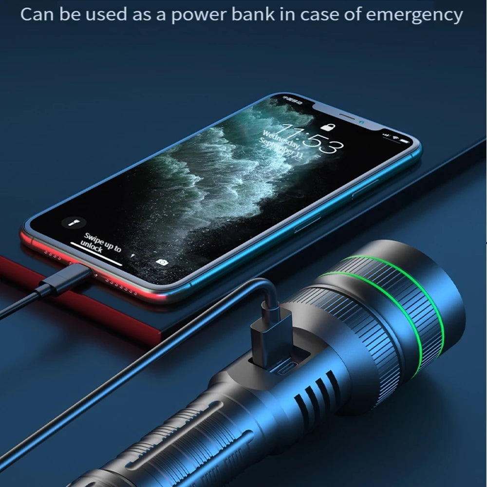 High Power LED Flashlight USB Rechargeable Powerful Tactical Torch Optics