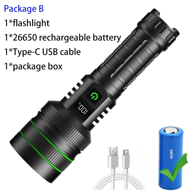 High Power LED Flashlight USB Rechargeable Powerful Tactical Torch Optics