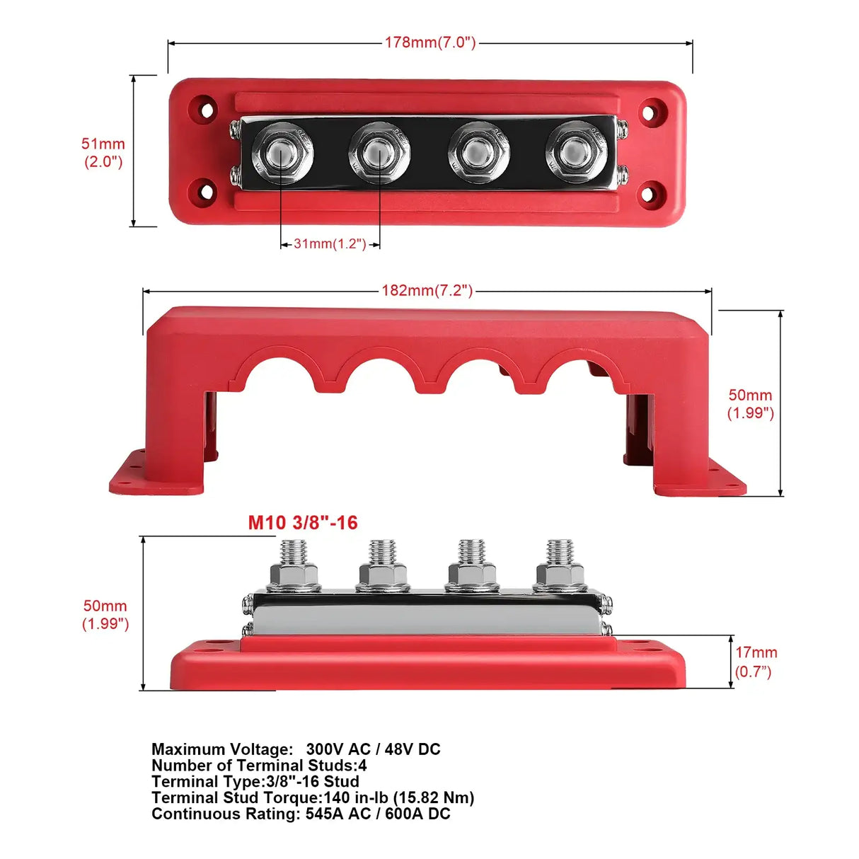 M10 4 Post Heavy Duty 24V 600 Amp Bus Bar electrical supplys