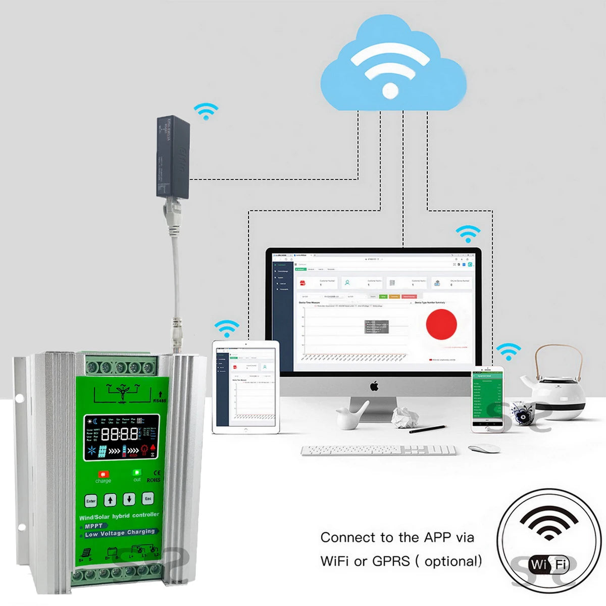 Mars 1kW-3kW Wind & Solar Hybrid MPPT Controller Lifepo4 Full Battery Display Wind Power