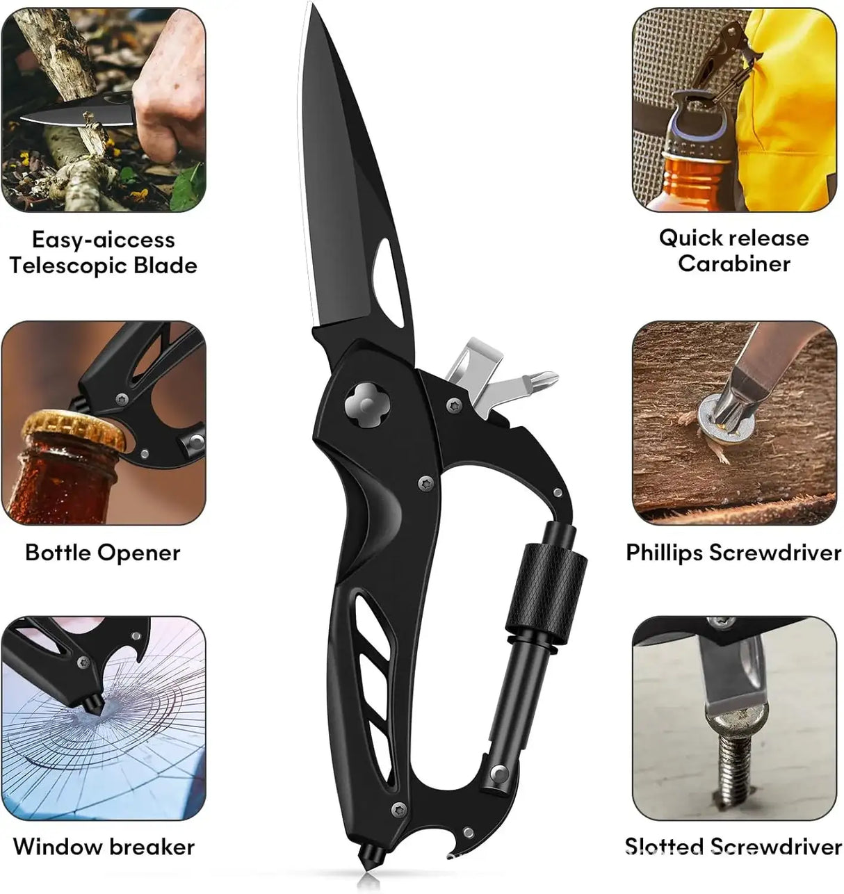 Multi-Tool Carabiner - Camping EDC Clip Multi-tools