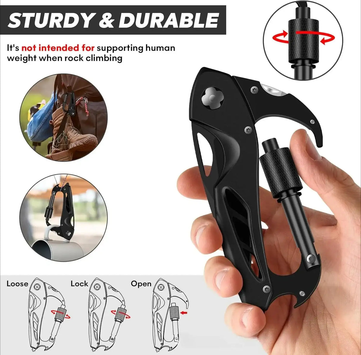 Multi-Tool Carabiner - Camping EDC Clip Multi-tools