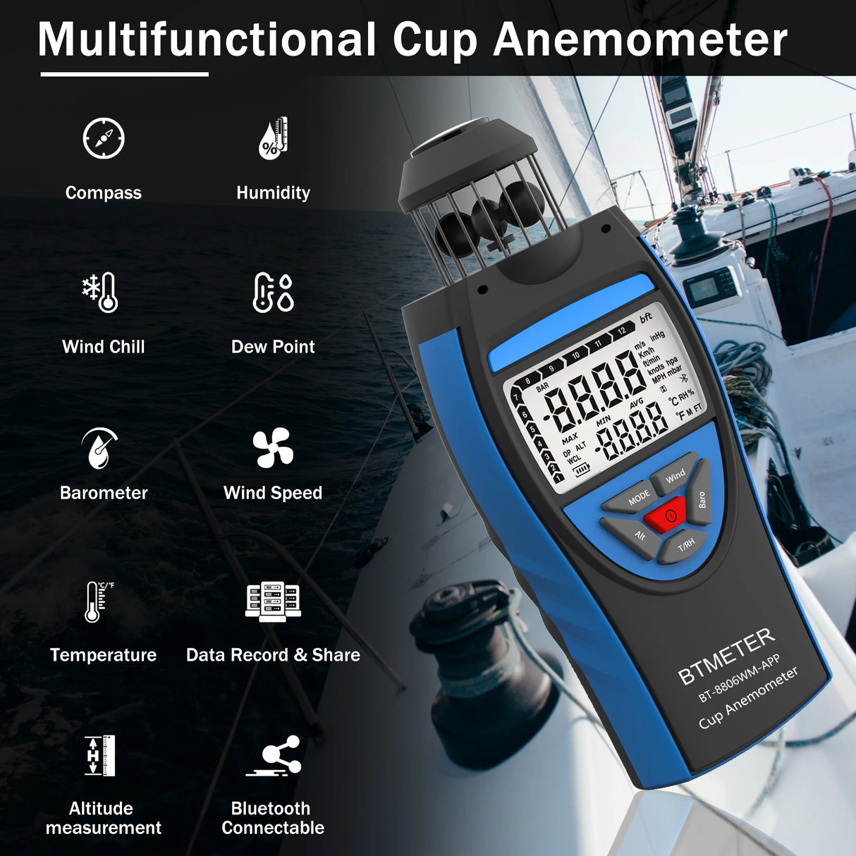 Portable Anemometer Digital Wind Speed Meter - APP Connectivity Wind Power