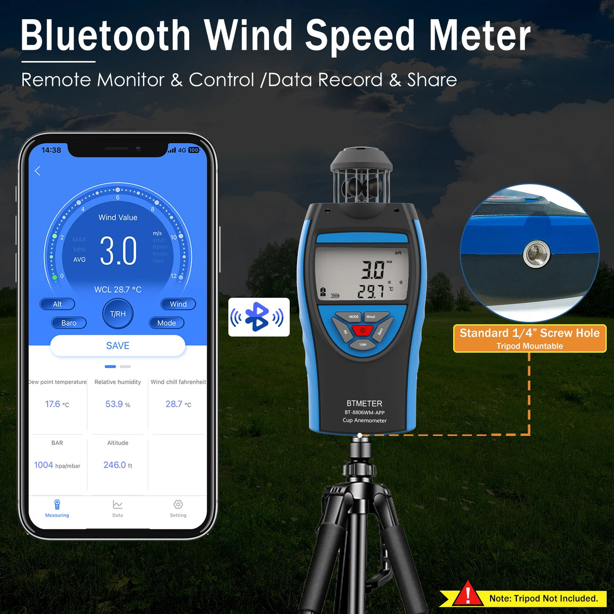 Portable Anemometer Digital Wind Speed Meter - APP Connectivity Wind Power