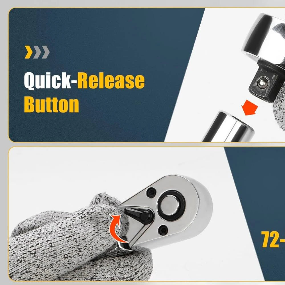 Ratchet Set 1/4" 3/8" 1/2" Drive 180° Adjustable Swivel Head tools