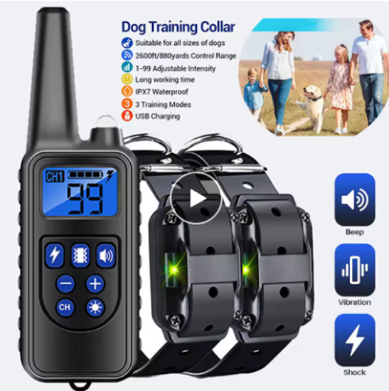 Rechargeable Dog Training & Anti-Bark Collar 800m Dog Stuff
