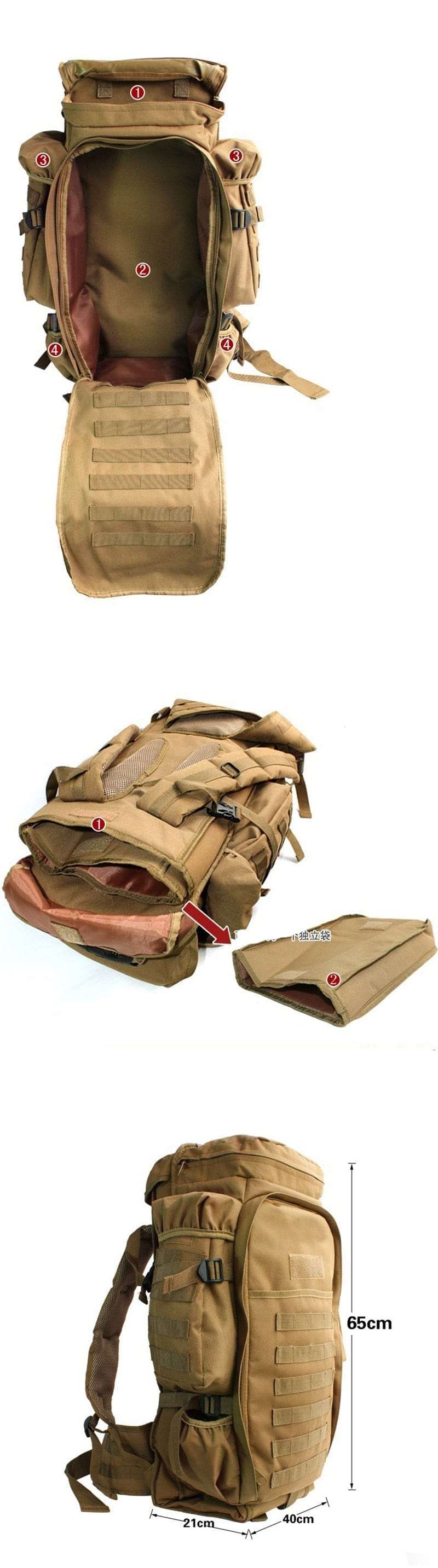 Rugged 70L Over Night Rifle Shovel Tool Camping Backpack Rifle Accesories