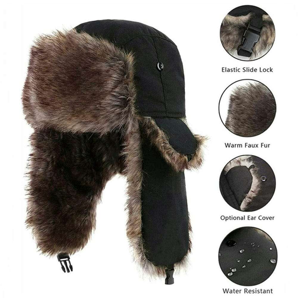 Russian Furr lined winter Bomber Hat Thermal & Wool Beanies
