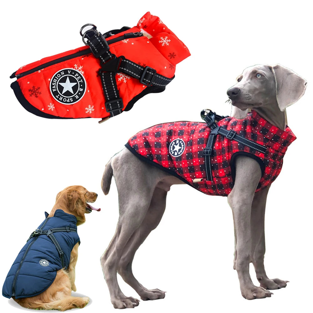 S-5XL Warm Winter Dog Coat Jacket With Harness Dog Stuff