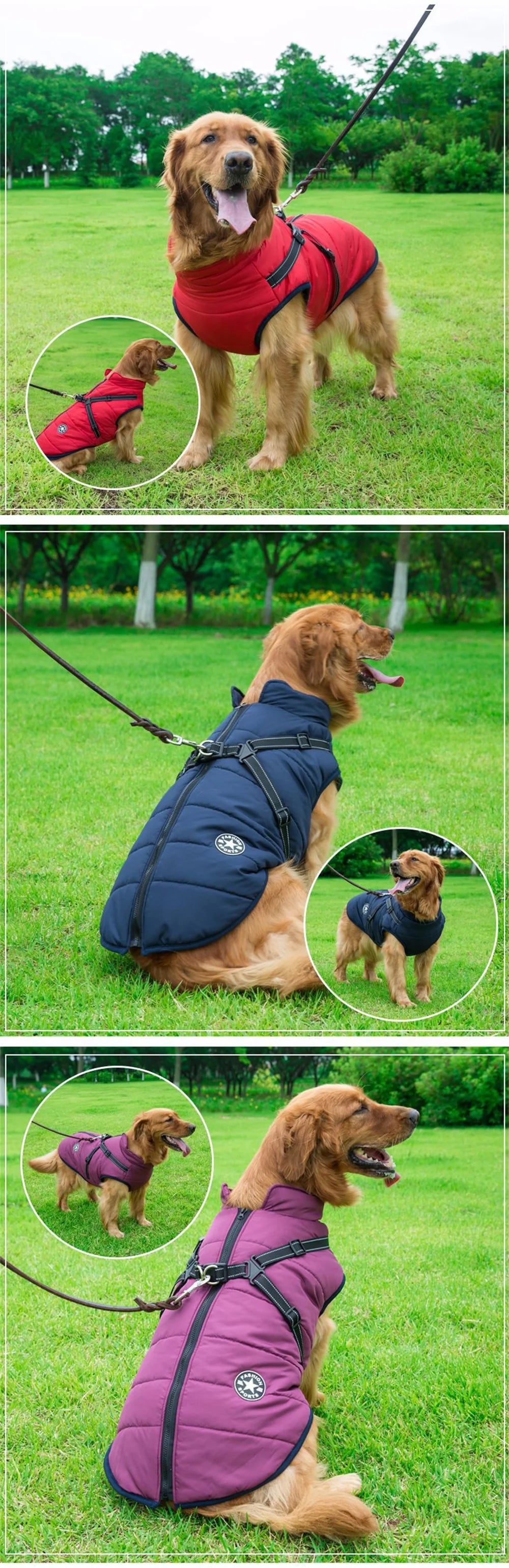 S-5XL Warm Winter Dog Coat Jacket With Harness Dog Stuff