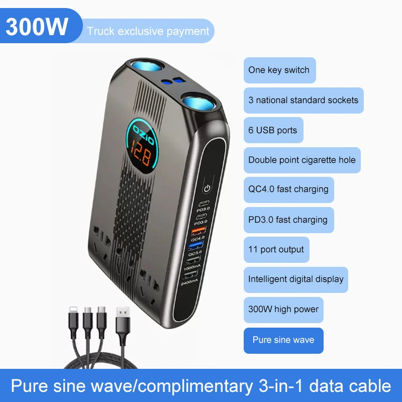300W Car Power Inverter Adaptor Multifunctional 12/24V
