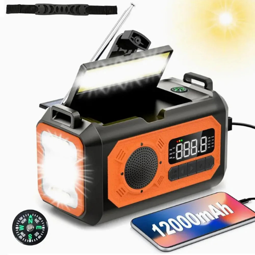 Solar 12000mAh Emergency Radio Charger AM/FM Hand Crank solar power
