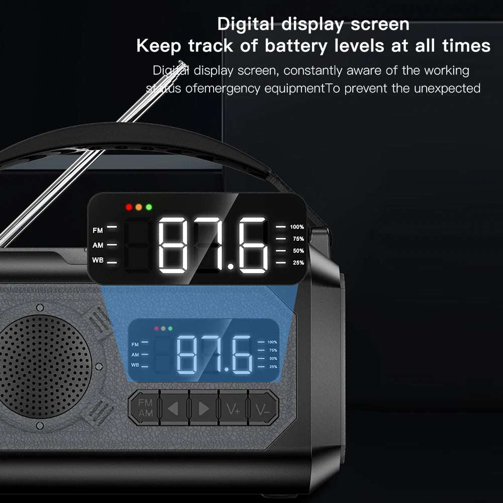 Solar 12000mAh Emergency Radio Charger AM/FM Hand Crank solar power