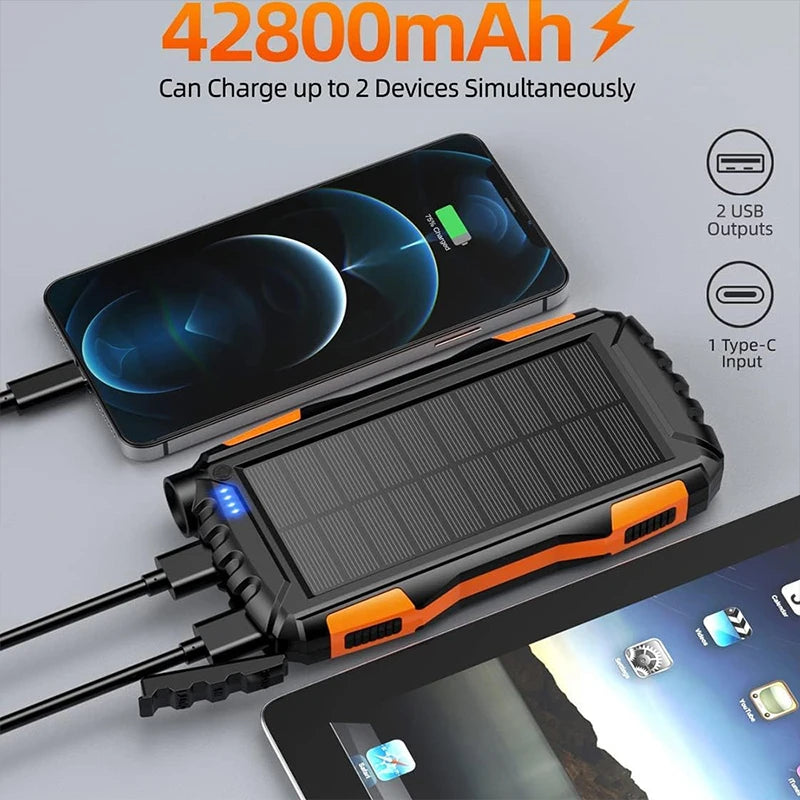 Solar Power Bank 42800mAh Waterproof Portable Charger Powerbank solar power