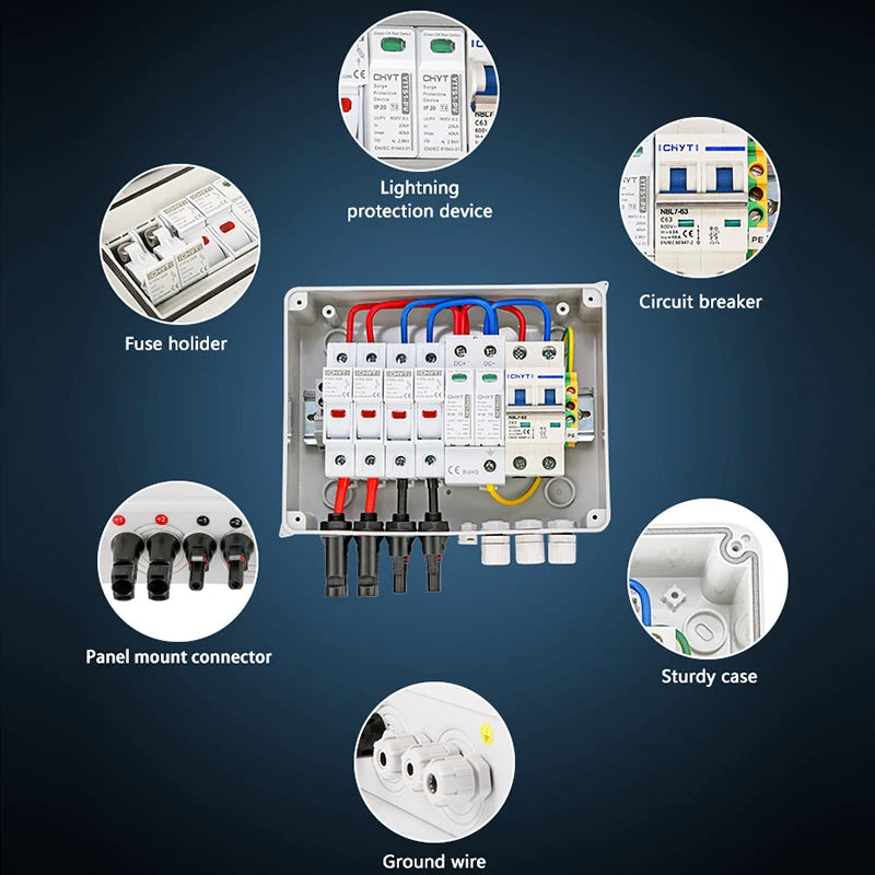 Solar photovoltaic PV Combiner Box With Lightning Protection 2 in 1 out electrical supplys