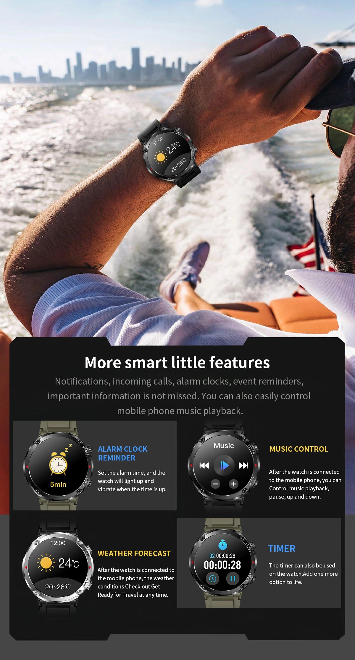 T30 Smart Watch AMOLED Display Outdoor Bluetooth Watchs