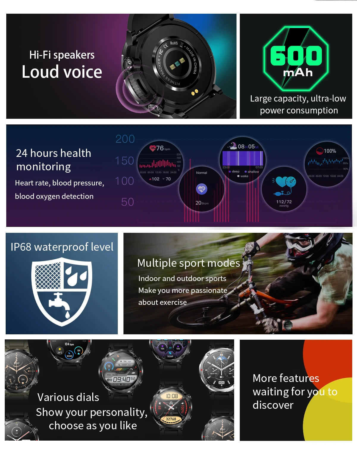T30 Smart Watch AMOLED Display Outdoor Bluetooth Watchs