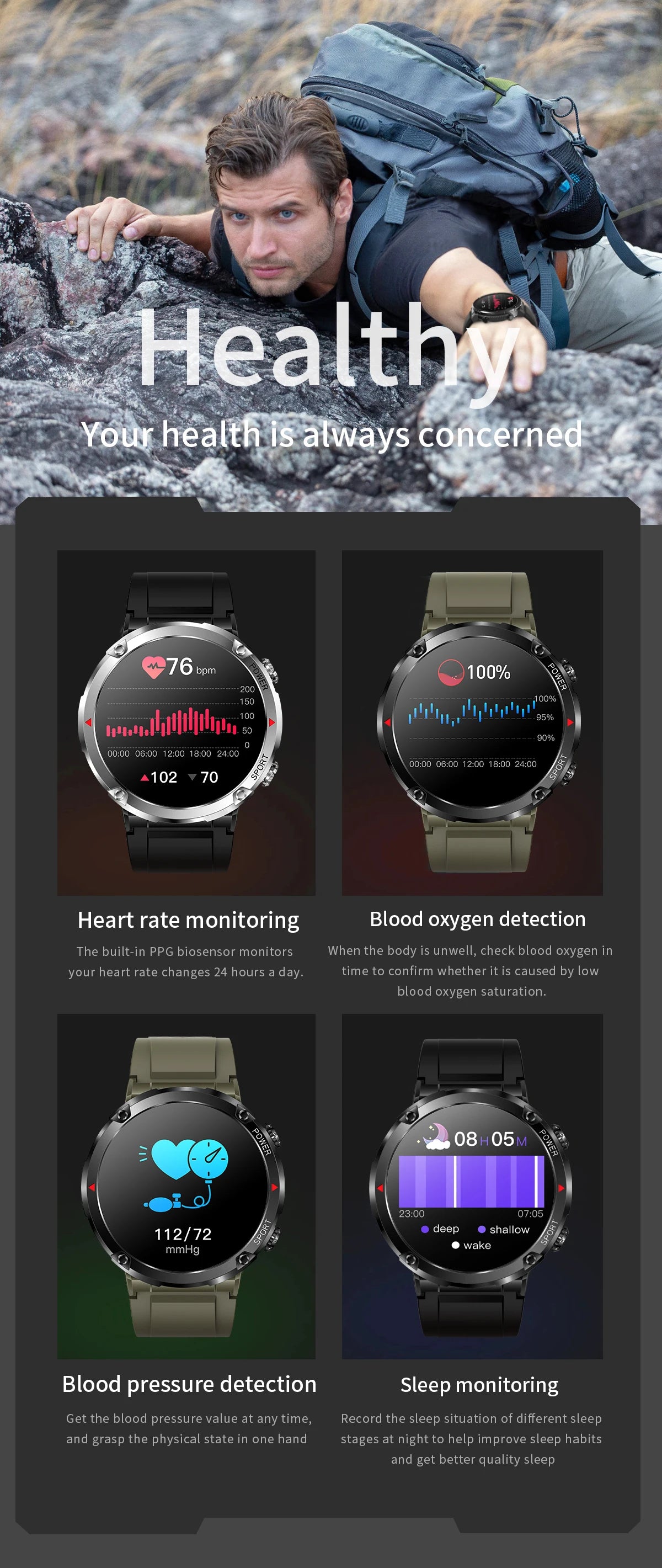 T30 Smart Watch AMOLED Display Outdoor Bluetooth Watchs