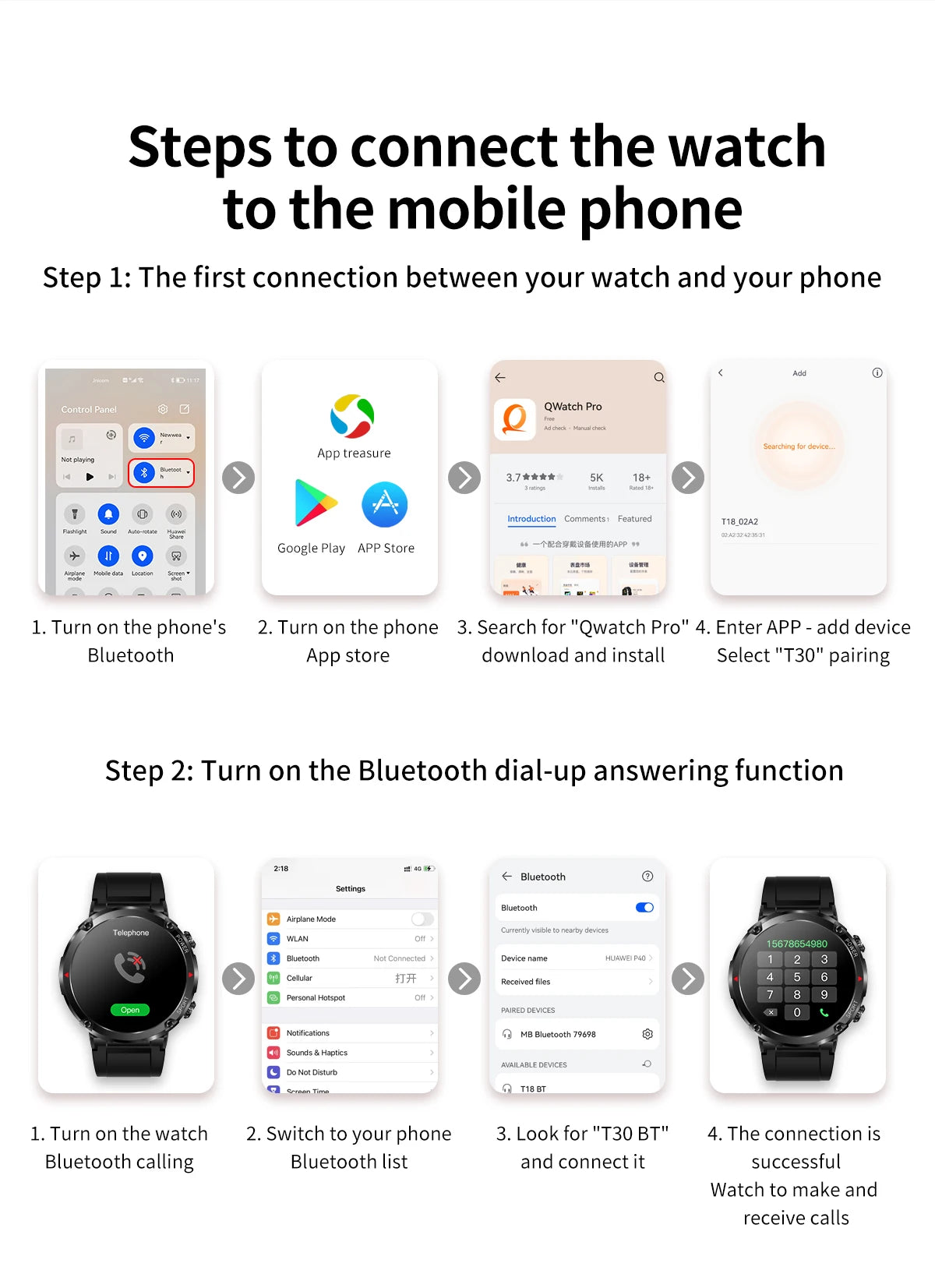 T30 Smart Watch AMOLED Display Outdoor Bluetooth Watchs