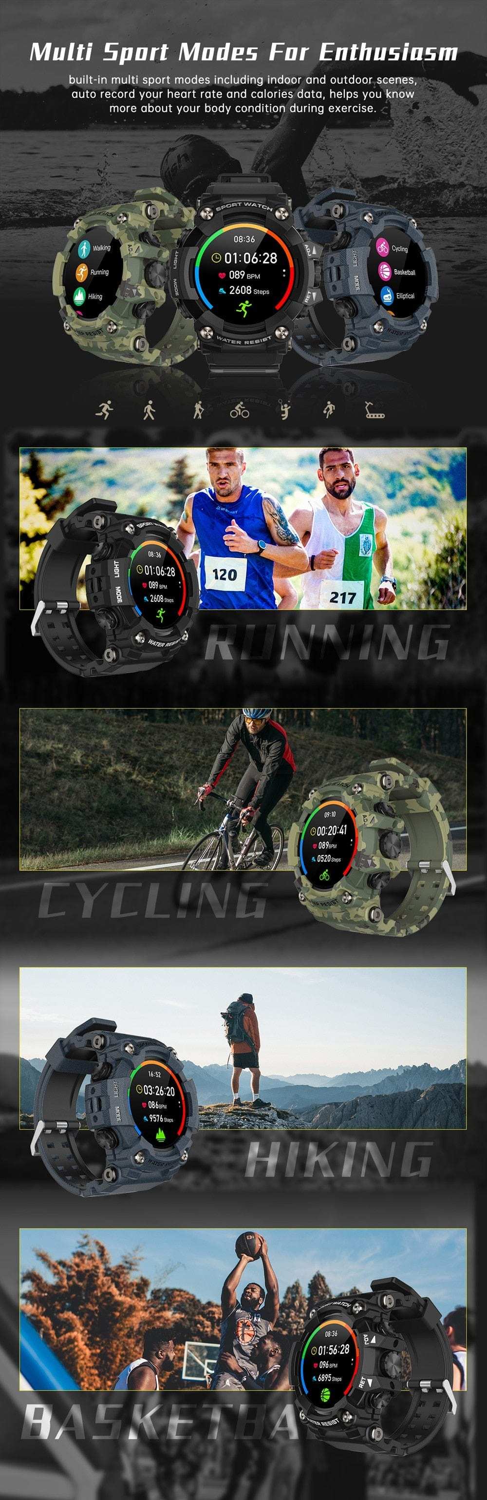 T6 Smart Watch Waterproof iOS Android Watchs