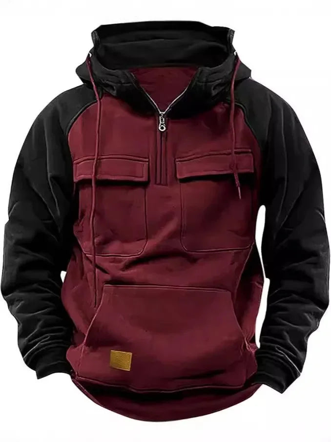 Tactical Half-Zip Workwear Hoodie, Multi-Pocket outdoor equipment