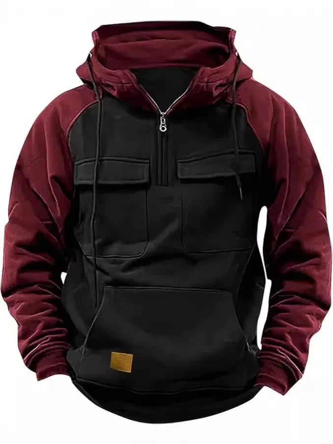 Tactical Half-Zip Workwear Hoodie, Multi-Pocket outdoor equipment
