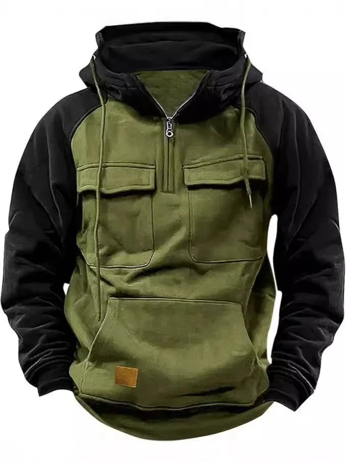 Tactical Half-Zip Workwear Hoodie, Multi-Pocket outdoor equipment