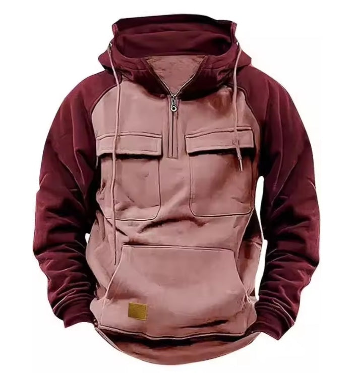 Tactical Half-Zip Workwear Hoodie, Multi-Pocket outdoor equipment